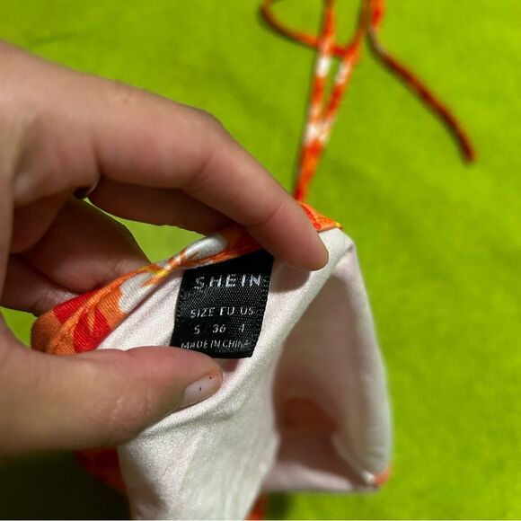 Hibiscus Halter Top - Orange, Red, and White - Picture 2 of 4
